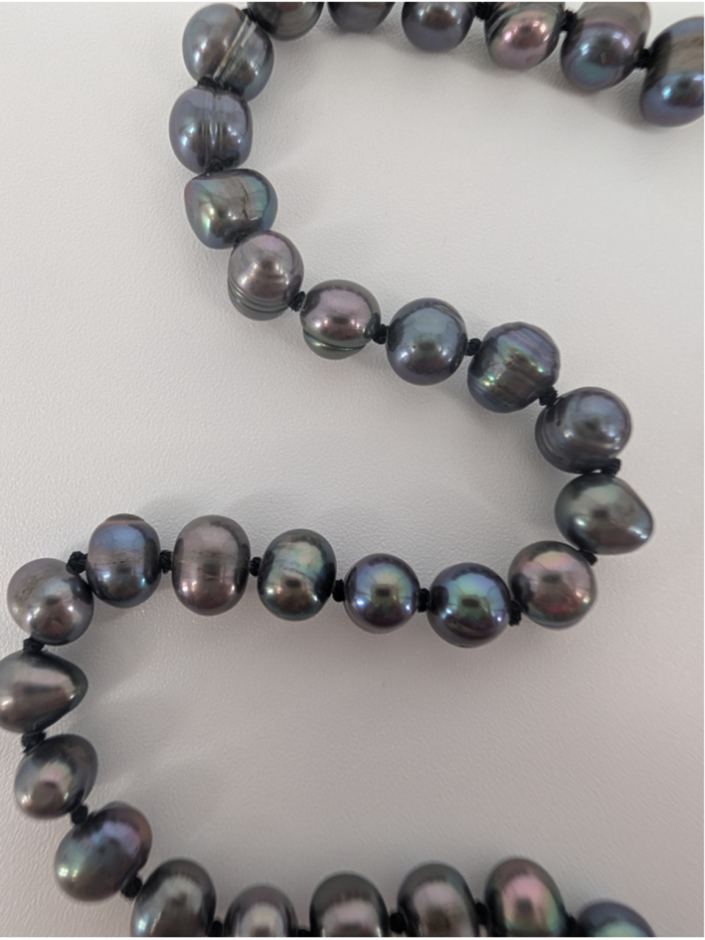 Gray Peacock Freshwater Pearl Necklace Knotted Baroque Potato Pearls 18” - Picture 2 of 11